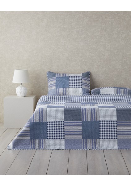 Patch Frame Çok Amaçlı Tek Kişilik Yatak Örtüsü Takımı 160X220 cm Mavi