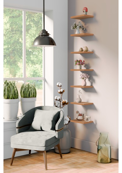 yankı-byeg 7li Safir Meşe Mdf Uçan Mini Duvar Rafı Gizli Bağlantı Çiçeklik