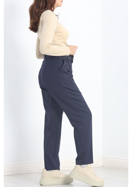 Kemerli Kumaş Pantolon Lacivert - 20369.1397. fiyatları