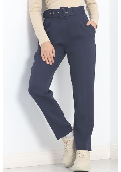 Kemerli Kumaş Pantolon Lacivert - 20369.1397. modelleri