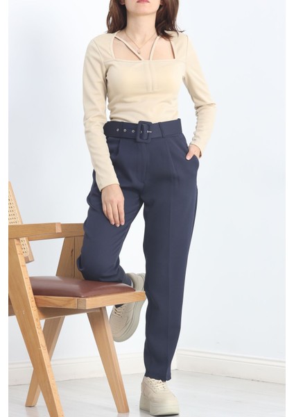 Kemerli Kumaş Pantolon Lacivert - 20369.1397. fırsatları