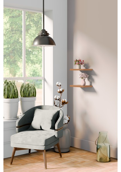 20 cm 2li Safir Meşe Mdf Uçan Duvar Rafı Gizli Bağlantı Çiçeklik