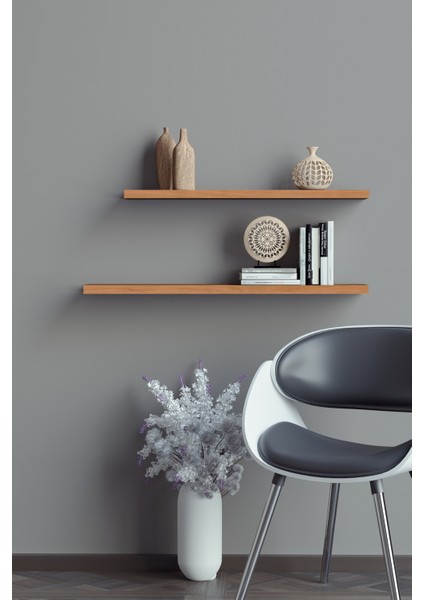50 Cm 60 Cm 2li Safir Meşe Mdf Uçan Duvar Rafı Gizli Bağlantı Kitaplık