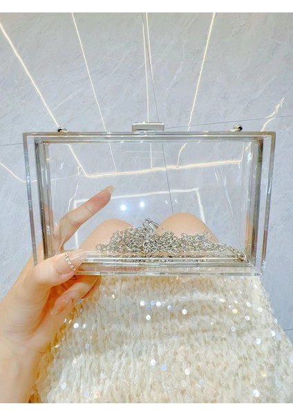 Kadın Akrilik Şeffaf Çanta Tek Omuz Çapraz Askı Zincir Çanta-1 (Yurt Dışından)