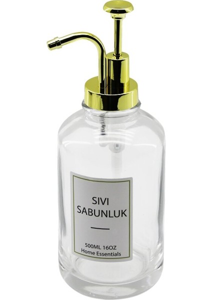 Yuvarlak Cam Şişe - Şeffaf Sıvı Sabunluk 500 ml Pompa - Musluk Ayrık Model Başlı (4835)