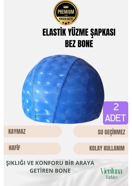 Premium Seri Su Geçirmez Bez Bone Havuz ve Deniz Için Ideal Elastik Yüzme Şapkası Çift Paket