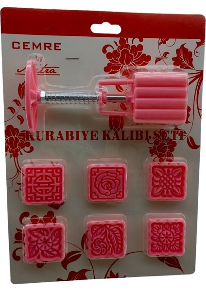 Kare Kurabiye Kalıp Seti Yaylı Baskı Aparatı - 6pcs Kalıp Renkli Pls (4738)