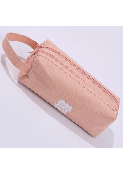 Yaratıcı Düz Renk Çift Katmanlı Büyük Kapasiteli Kalem Çantası Taşınabilir Basit Kalem Kutusu Çift Fermuarlı Kalem Taşınabilir Kırtasiye Çantası (Yurt Dışından)