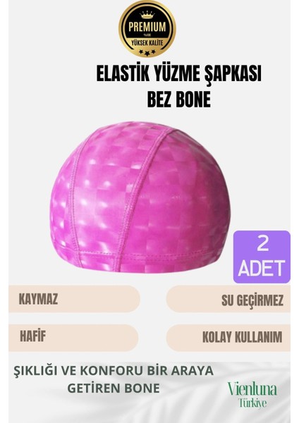 Premium Seri Su Geçirmez Bez Bone Havuz ve Deniz Için Ideal Elastik Yüzme Şapkası Çift Paket