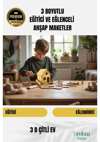 Yeni Sezon Eğitici Öğretici 3 Boyut Ahşap Puzzle Zeka Geliştirici Boyanabilir Oyun Maket Çitli Ev