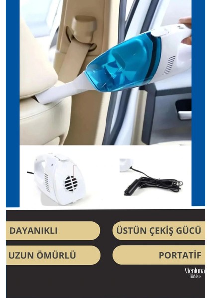 Premium Seri Dayanıklı 12V Uzatma Kablolu Yüksek Çekimli Araç Çakmaklık Girişli Oto Süpürgesi