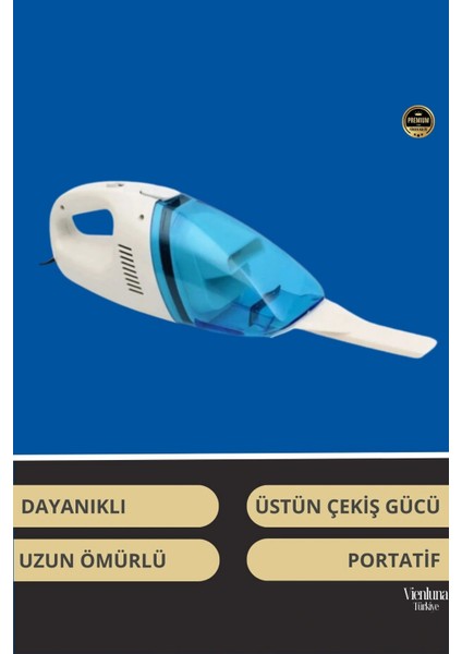 Premium Seri Dayanıklı 12V Uzatma Kablolu Yüksek Çekimli Araç Çakmaklık Girişli Oto Süpürgesi