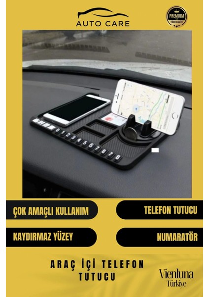 Premium Üretim Kaydırmaz Çizdirmez Numaratörlü Araç Içi Telefon Tutucu Organizer