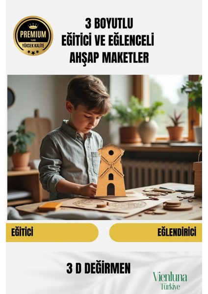 Yeni Sezon Eğitici Öğretici 3 Boyut Ahşap Puzzle Zeka Geliştirici Boyanabilir Oyun Maket Değirmen