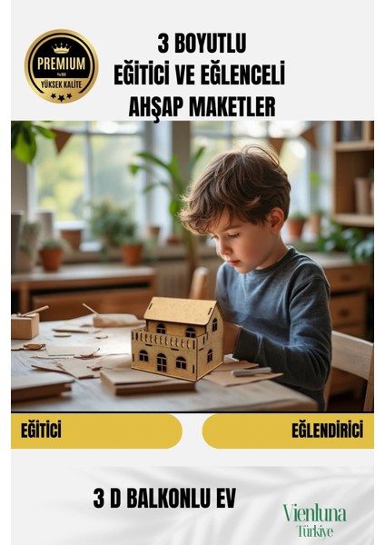 Yeni Sezon Eğitici Öğretici 3 Boyut Ahşap Puzzle Zeka Geliştirici Boyanabilir Oyun Maket Balkonlu Ev