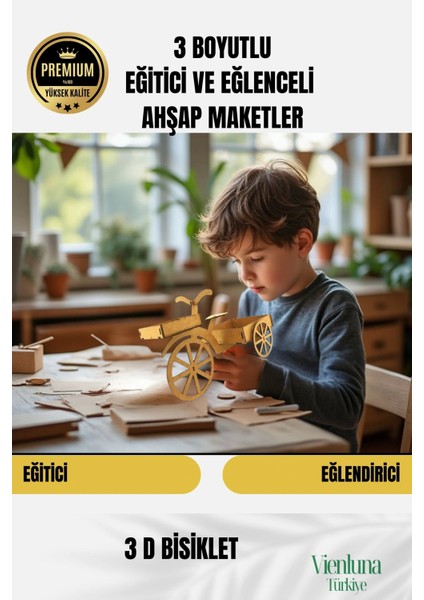 Yeni Sezon Eğitici Öğretici 3 Boyut Ahşap Puzzle Zeka Geliştirici Boyanabilir Oyun Maket Bisiklet