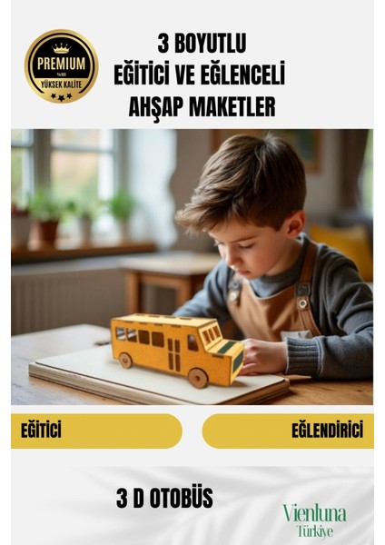 Yeni Sezon Eğitici Öğretici 3 Boyut Ahşap Puzzle Zeka Geliştirici Boyanabilir Oyun Maket Otobüs