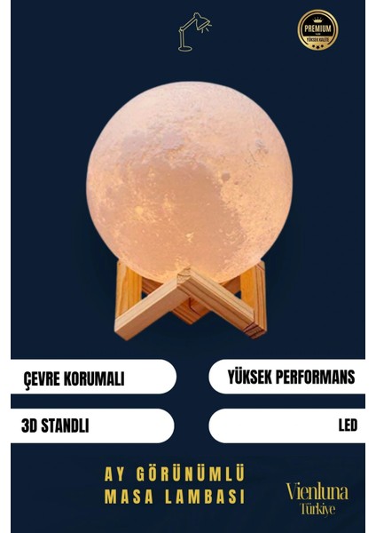 High Quality Çevre Korumalı 3b Standlı Yüksek Güçlü LED Ay Görünümlü Dekoratif Gece Masa Lambası