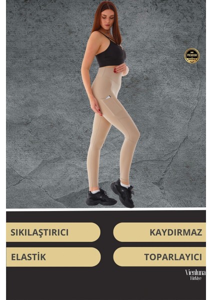 Yeni Sezon Yüksek Bel Sıkı Dokuma Tayt Cepli Iç Göstermez Yoga Fitness Spor Training Antrenman Taytı