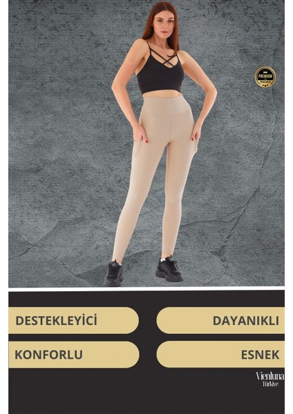 Yeni Sezon Yüksek Bel Sıkı Dokuma Tayt Cepli Iç Göstermez Yoga Fitness Spor Training Antrenman Taytı