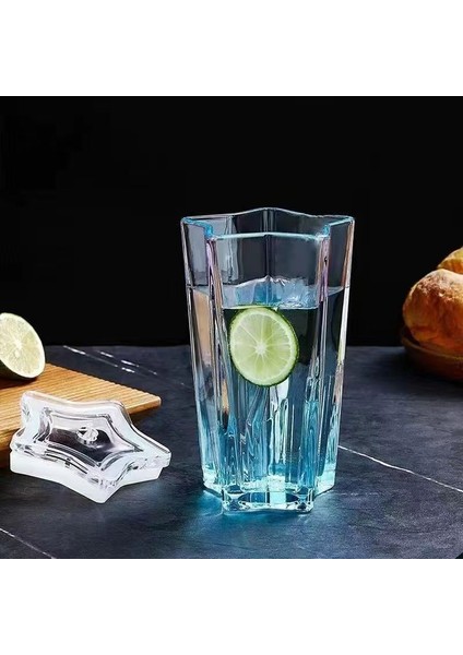 Beş Köşeli Yıldız Cam Renkli Gradyan Bardak, Yüksek Görünümlü Pipetli Bardak (Ikili Paket) (Yurt Dışından) modelleri