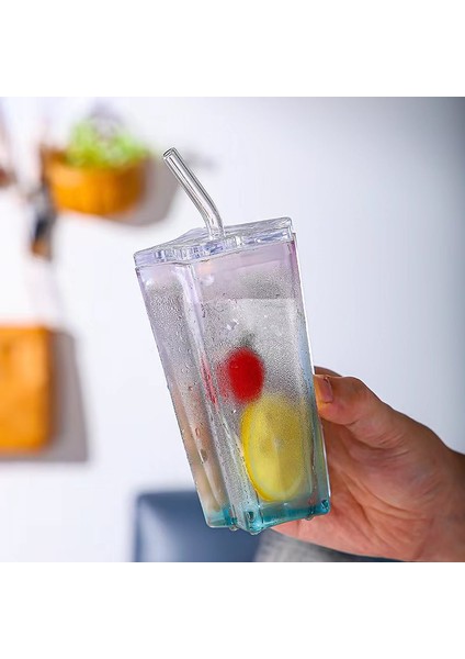 Beş Köşeli Yıldız Cam Renkli Gradyan Bardak, Yüksek Görünümlü Pipetli Bardak (Ikili Paket) (Yurt Dışından) fırsatları