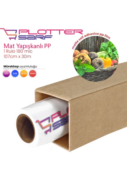 ® Mat Yapışkanlı PP Film Dye Pigment Waterprof 180 Mic 107cm x 30 mt (1 Rulo)