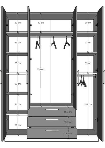 4 Kapaklı Gardırop 160CM
