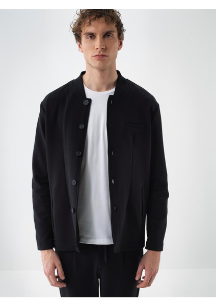 Erkek Siyah Pamuk Dokulu Regular Fit Ceket