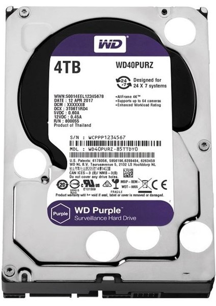 4 Tb Wd 3.5 Purple Sata3 5400RPM 256MB 7/24 Guvenlık WD43PURZ