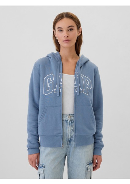 Kadın Mavi Gap Logo Relaxed Sherpa Fermuarlı Sweatshirt