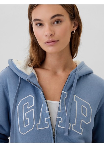 Kadın Mavi Gap Logo Relaxed Sherpa Fermuarlı Sweatshirt modelleri