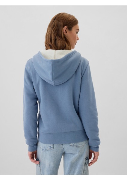 Kadın Mavi Gap Logo Relaxed Sherpa Fermuarlı Sweatshirt fırsatları