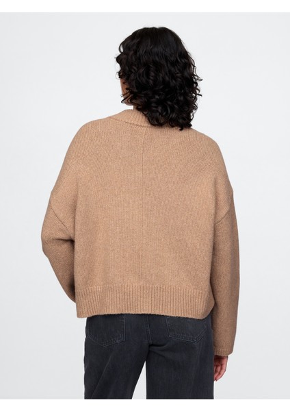 Kadın Kahverengi Cashsoft Oversize V Yaka Kazak fırsatları