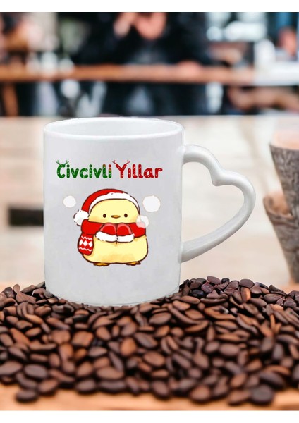 Yeni Yıl Yılbaşı Tatlı Civciv Kalpli Kupa Bardak Kahve Kupası