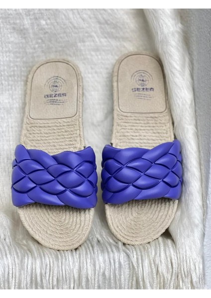Hasır Desenli Kadın Terlik Mor Airblow Slipper