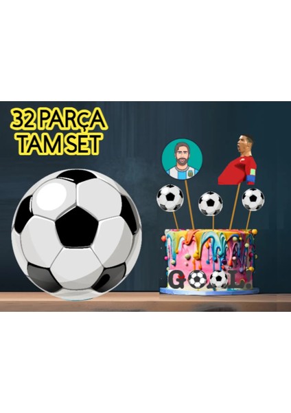 Ronaldo Messi 32 Parça Futbol Doğum Günü Süsü Banner Pasta Kürdanı Cupcake Süsü modelleri