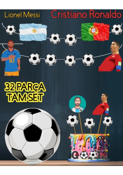 Ronaldo Messi 32 Parça Futbol Doğum Günü Süsü Banner Pasta Kürdanı Cupcake Süsü fırsatları