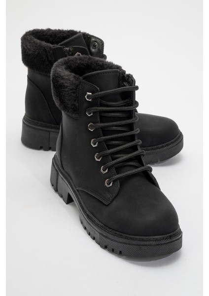 Kadın Kürklü Bağcıklı Bot SİYAH ZÜMRÜT