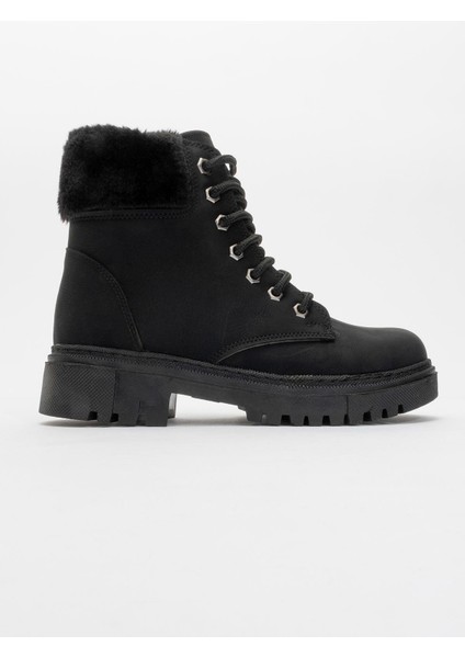 Kadın Kürklü Bağcıklı Bot SİYAH ZÜMRÜT fiyatları