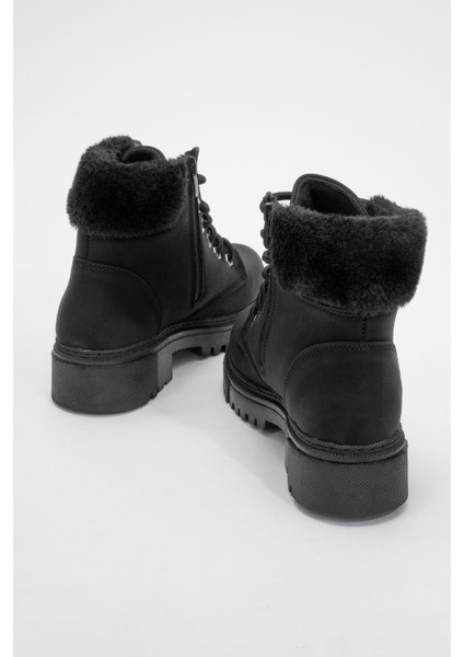 Kadın Kürklü Bağcıklı Bot SİYAH ZÜMRÜT fırsatları