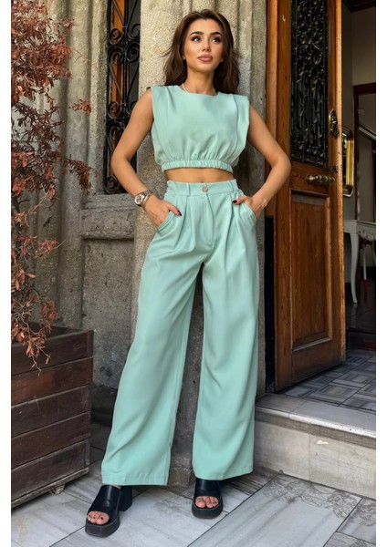 Kadın Crop Bluz Pantolon Ikili Takım fiyatları