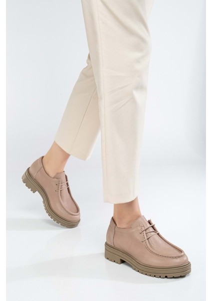 Kadın Deri Kalın Taban Bağcıklı Oxford Ayakkabı - Taş fiyatları
