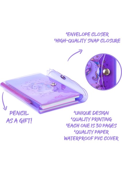 Unicorn Renkli Kapaklı Mini 3 Bölmeli Kalemli Defter