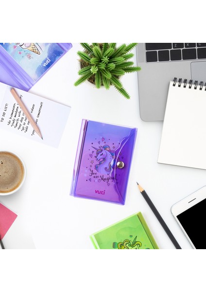 Unicorn Renkli Kapaklı Mini 3 Bölmeli Kalemli Defter
