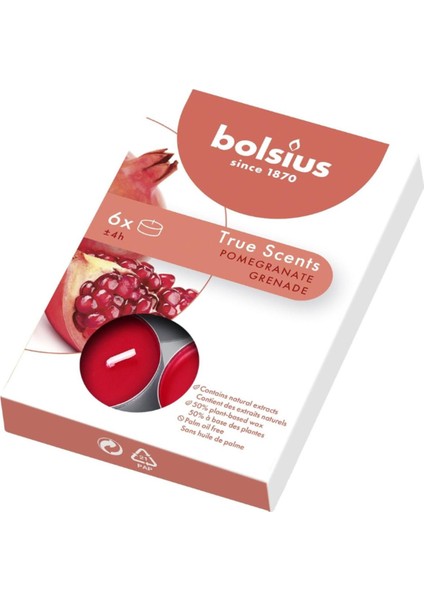 Kokulu Tealight Mum, Nar Kokulu, Kırmızı Renkli, 6''lı Paket, 4 Saatlik Yan Ma Süresi - Ev Mumu - Iç Dekorasyon - Doğal Özler - Doğal Vegan Balmumu Içerir - Palmiye Yağı Içermez