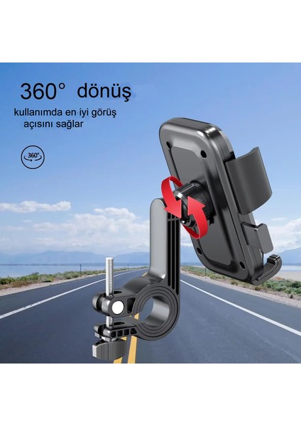 Motosiklet,bisiklet ,scooter Için 360 Derece Dönebilen Gidon ve Ayna Bağlantılı Telefon Tutucu