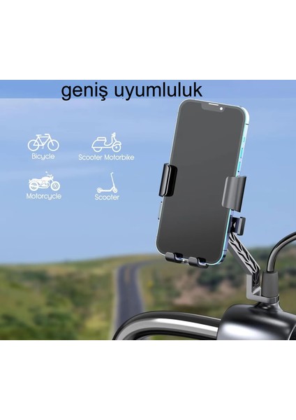 Motosiklet,bisiklet ,scooter Için 360 Derece Dönebilen Gidon ve Ayna Bağlantılı Telefon Tutucu