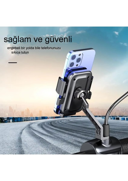 Motosiklet,bisiklet ,scooter Için 360 Derece Dönebilen Gidon ve Ayna Bağlantılı Telefon Tutucu