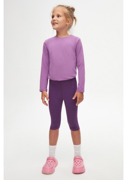 Mor Basic Kız Çocuk Diz Altı Tayt Kapri